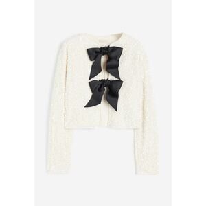 H&M TIE-FRONTED SEQUINED JACKET TOP SEQUIN RIBBON Small